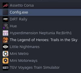 Config.exe is actual entry I added to steam as launcher